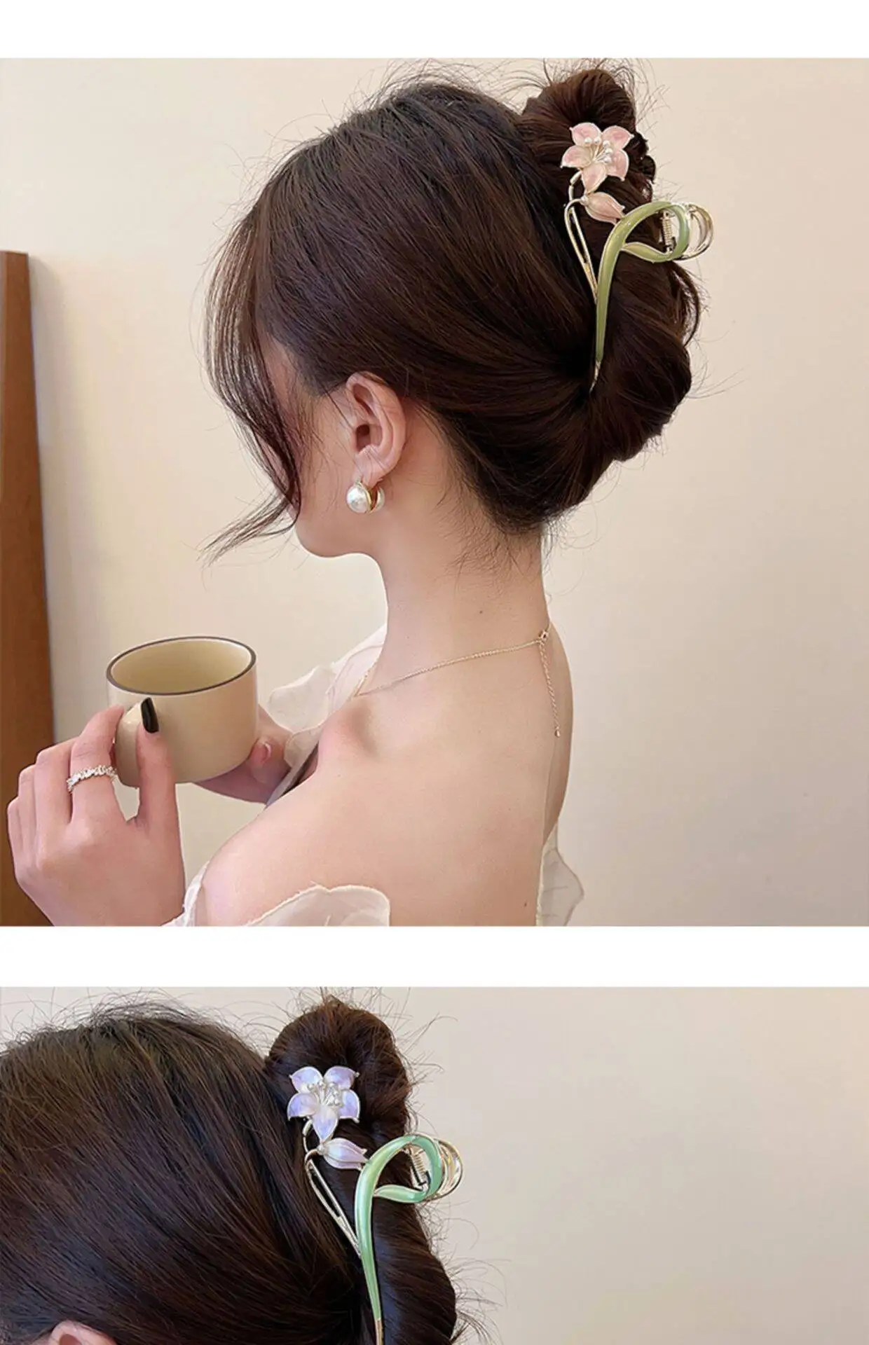 Fashion Flower Forest Gardenia Flower Claw Clips Grasping Women's Spring Summer New Style Metal Hair Clip Large Shark Clip