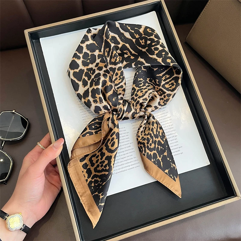 2025 New Leopard Scarf For Women 70 cm Square Soft Satin Scarves Neck Scarf Headscarf Bandanas Band Coll