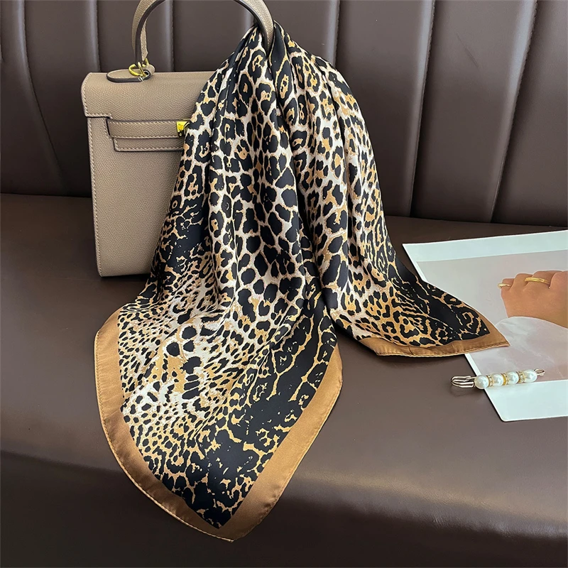 2025 New Leopard Scarf For Women 70 cm Square Soft Satin Scarves Neck Scarf Headscarf Bandanas Band Coll