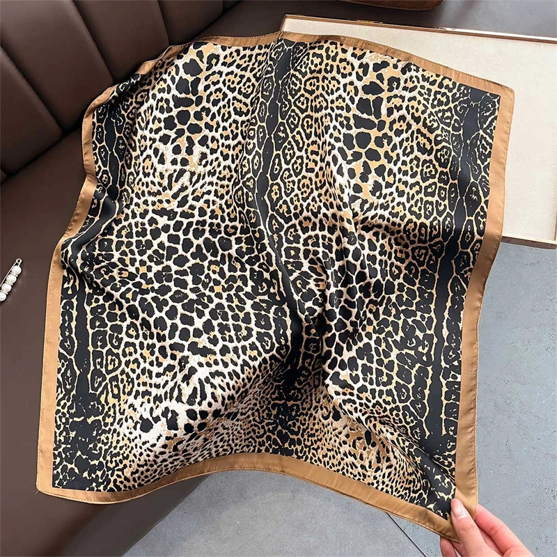 2025 New Leopard Scarf For Women 70 cm Square Soft Satin Scarves Neck Scarf Headscarf Bandanas Band Coll