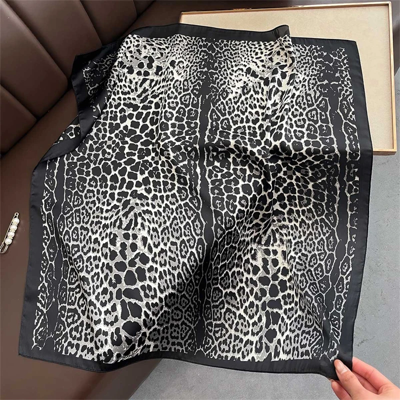 2025 New Leopard Scarf For Women 70 cm Square Soft Satin Scarves Neck Scarf Headscarf Bandanas Band Coll