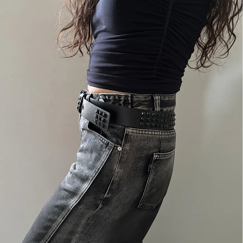 Black Fashion Rhinestone Rivet Jeans Belt Male Men&Women's Studded Belt Female Punk With Pin Buckle Gothic Accessories Y2K Belt