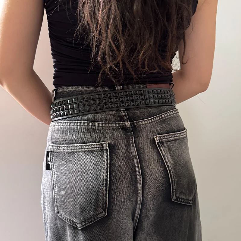 Black Fashion Rhinestone Rivet Jeans Belt Male Men&Women's Studded Belt Female Punk With Pin Buckle Gothic Accessories Y2K Belt