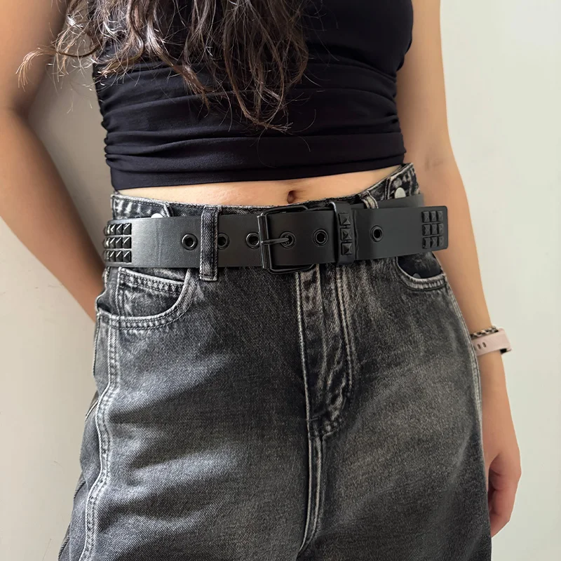 Black Fashion Rhinestone Rivet Jeans Belt Male Men&Women's Studded Belt Female Punk With Pin Buckle Gothic Accessories Y2K Belt
