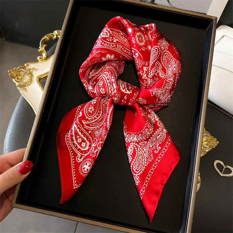 70*70cm Silk Square Scarf Women Soft Flower Print Hairband Foulard Neckerchief Hijab Tie Bag Ribbon Headband Fashion Bandana