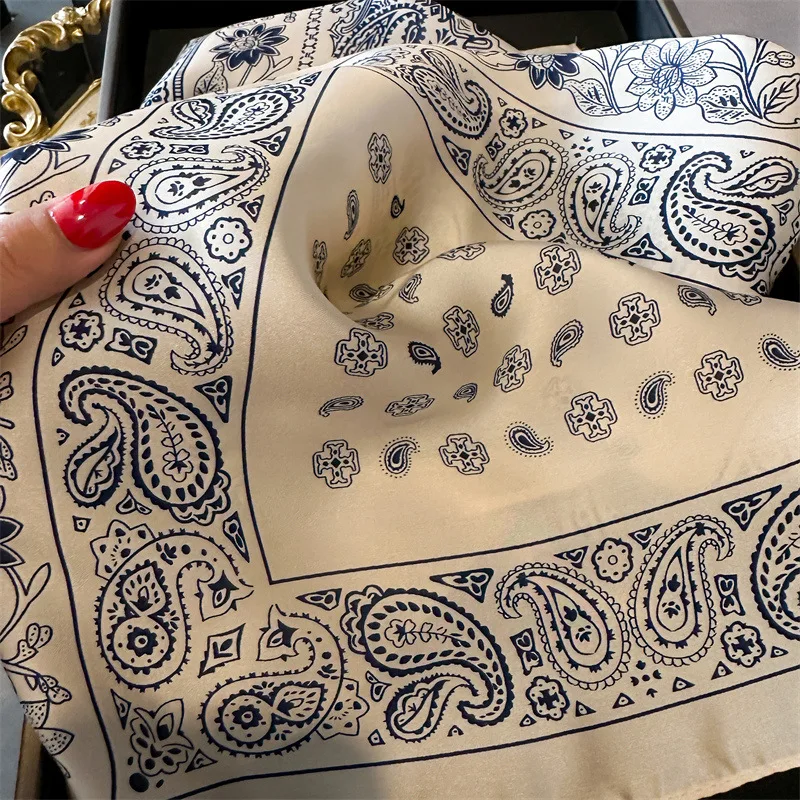 70*70cm Silk Square Scarf Women Soft Flower Print Hairband Foulard Neckerchief Hijab Tie Bag Ribbon Headband Fashion Bandana
