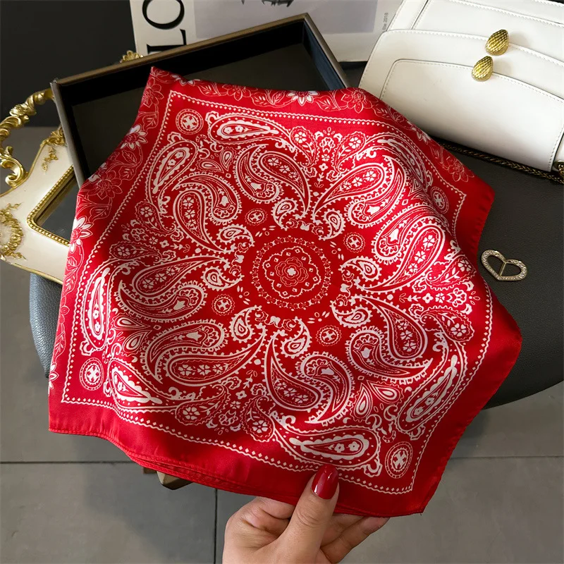 70*70cm Silk Square Scarf Women Soft Flower Print Hairband Foulard Neckerchief Hijab Tie Bag Ribbon Headband Fashion Bandana