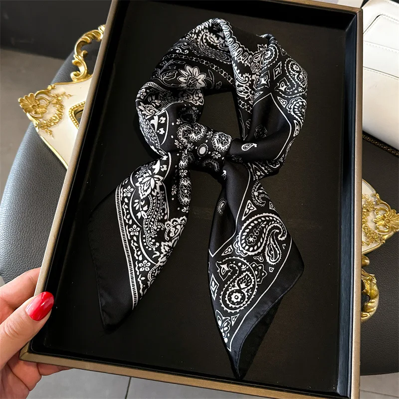 70*70cm Silk Square Scarf Women Soft Flower Print Hairband Foulard Neckerchief Hijab Tie Bag Ribbon Headband Fashion Bandana