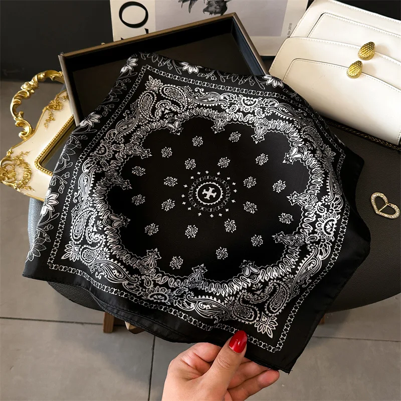 70*70cm Silk Square Scarf Women Soft Flower Print Hairband Foulard Neckerchief Hijab Tie Bag Ribbon Headband Fashion Bandana