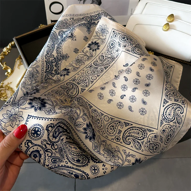 70*70cm Silk Square Scarf Women Soft Flower Print Hairband Foulard Neckerchief Hijab Tie Bag Ribbon Headband Fashion Bandana
