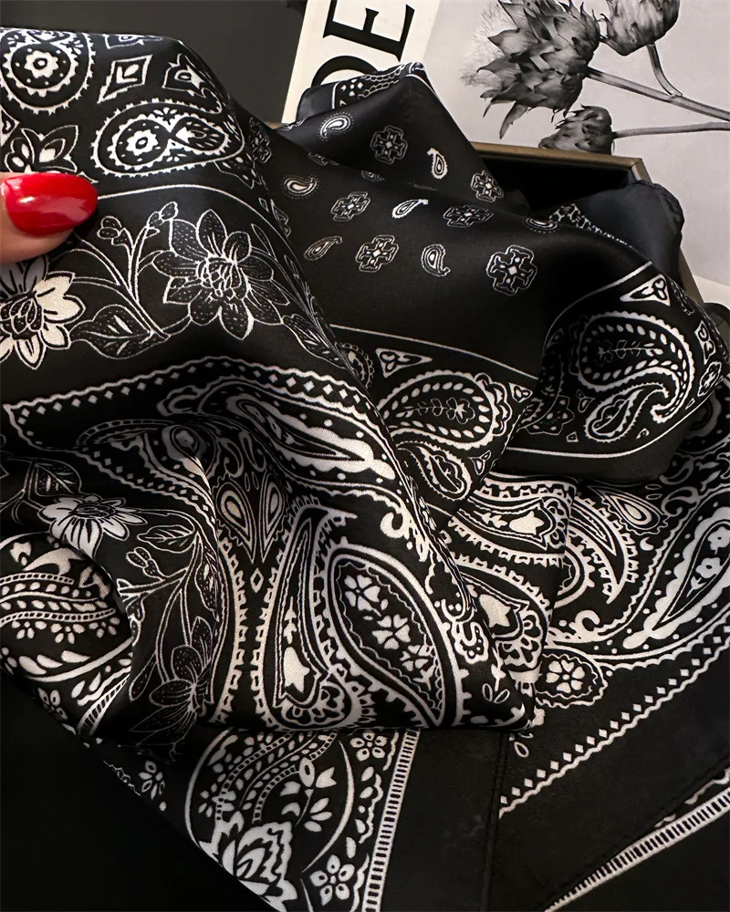 70*70cm Silk Square Scarf Women Soft Flower Print Hairband Foulard Neckerchief Hijab Tie Bag Ribbon Headband Fashion Bandana