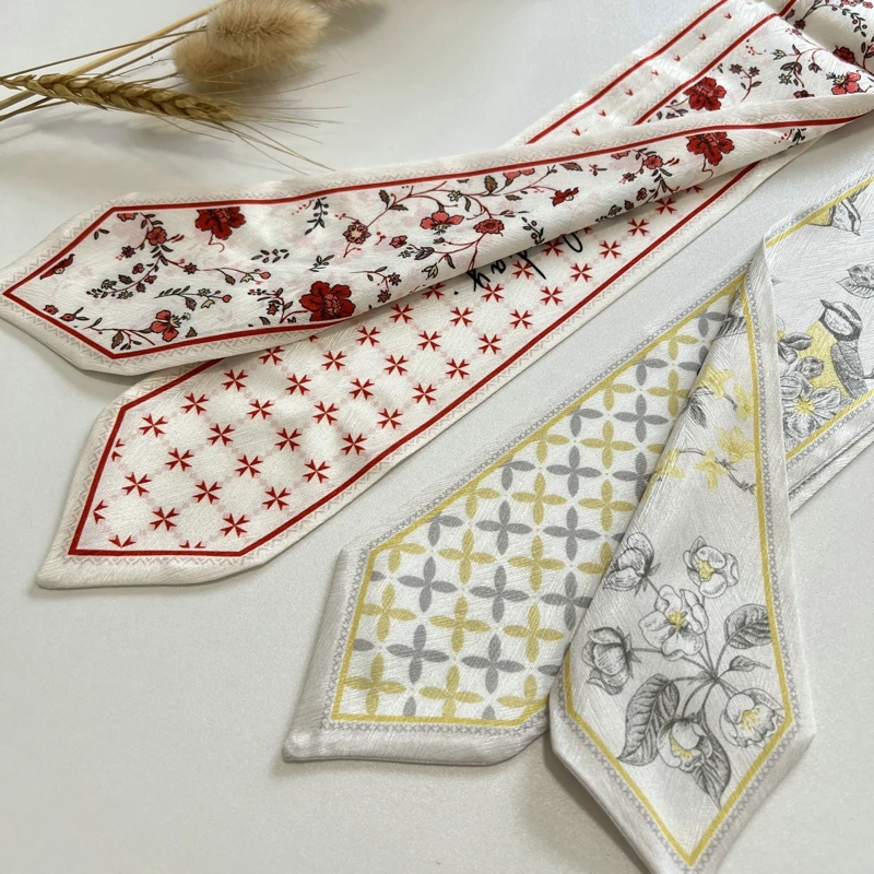 New Long Bag Scarf Women Hair Band Lady Accessories Print Skinny Scarves Headband Satin Ribbon Neck Tie Decorative Bag Scarves