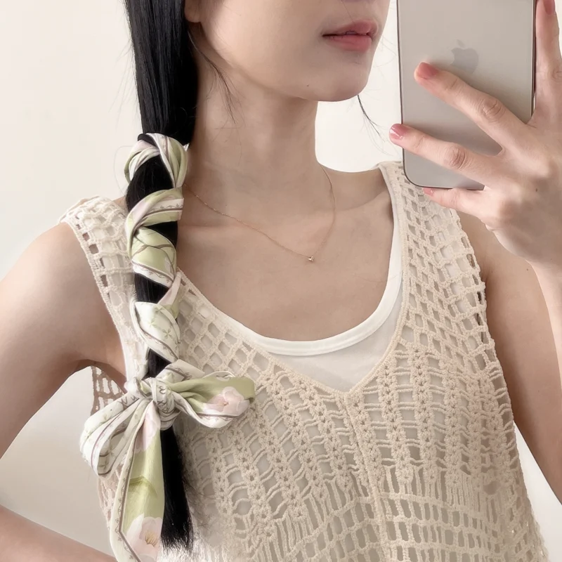 New Long Bag Scarf Women Hair Band Lady Accessories Print Skinny Scarves Headband Satin Ribbon Neck Tie Decorative Bag Scarves
