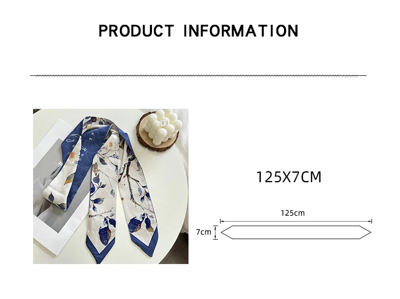 New Long Bag Scarf Women Hair Band Lady Accessories Print Skinny Scarves Headband Satin Ribbon Neck Tie Decorative Bag Scarves