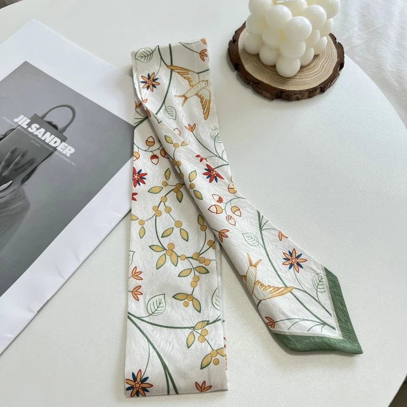 New Long Bag Scarf Women Hair Band Lady Accessories Print Skinny Scarves Headband Satin Ribbon Neck Tie Decorative Bag Scarves