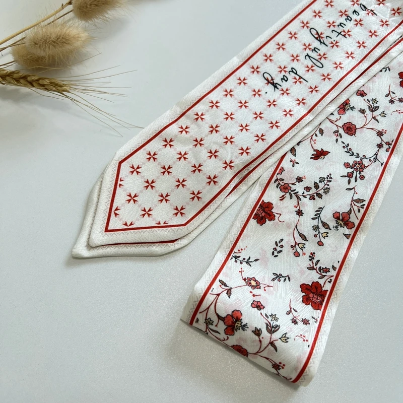 New Long Bag Scarf Women Hair Band Lady Accessories Print Skinny Scarves Headband Satin Ribbon Neck Tie Decorative Bag Scarves