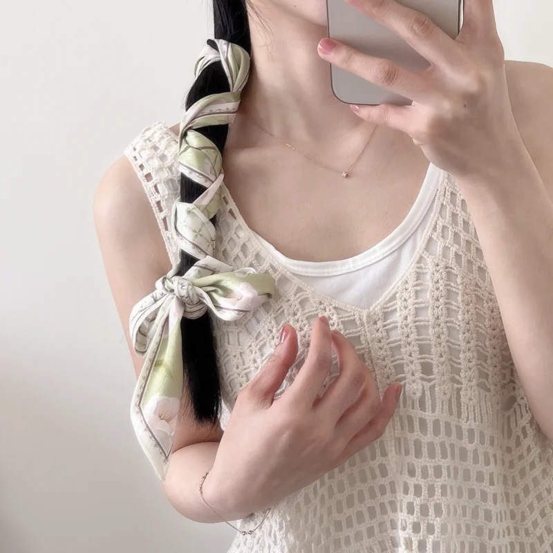 New Long Bag Scarf Women Hair Band Lady Accessories Print Skinny Scarves Headband Satin Ribbon Neck Tie Decorative Bag Scarves