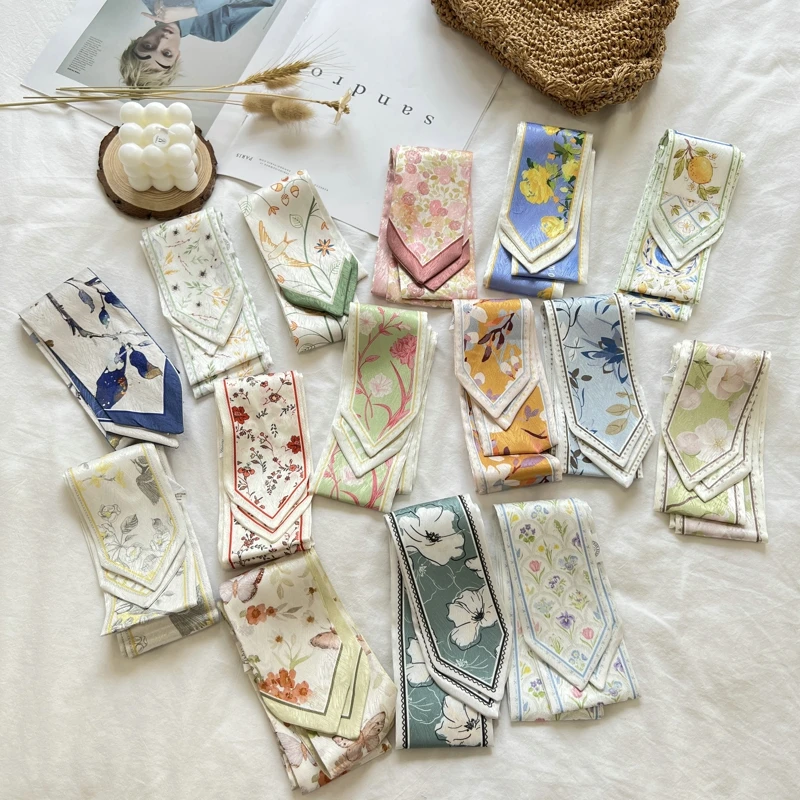 New Long Bag Scarf Women Hair Band Lady Accessories Print Skinny Scarves Headband Satin Ribbon Neck Tie Decorative Bag Scarves