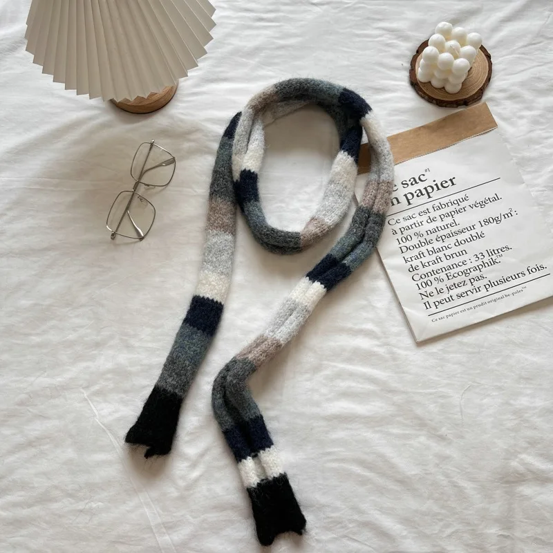 2025 Women's Thin Narrow Long Colorful Striped Scarf Autumn and Winter New Design Hot Girl All-Match Decorative Scarf