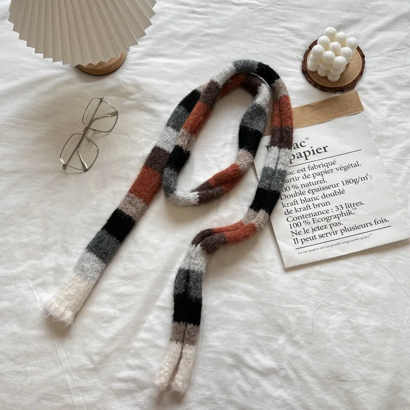 2025 Women's Thin Narrow Long Colorful Striped Scarf Autumn and Winter New Design Hot Girl All-Match Decorative Scarf