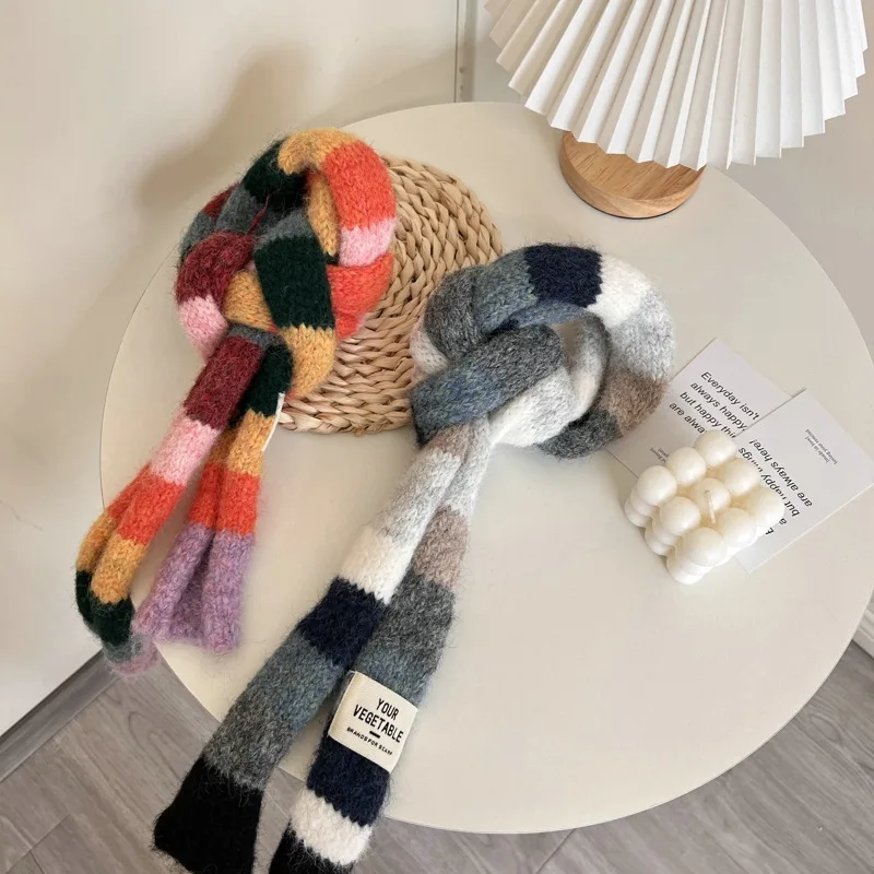 2025 Women's Thin Narrow Long Colorful Striped Scarf Autumn and Winter New Design Hot Girl All-Match Decorative Scarf
