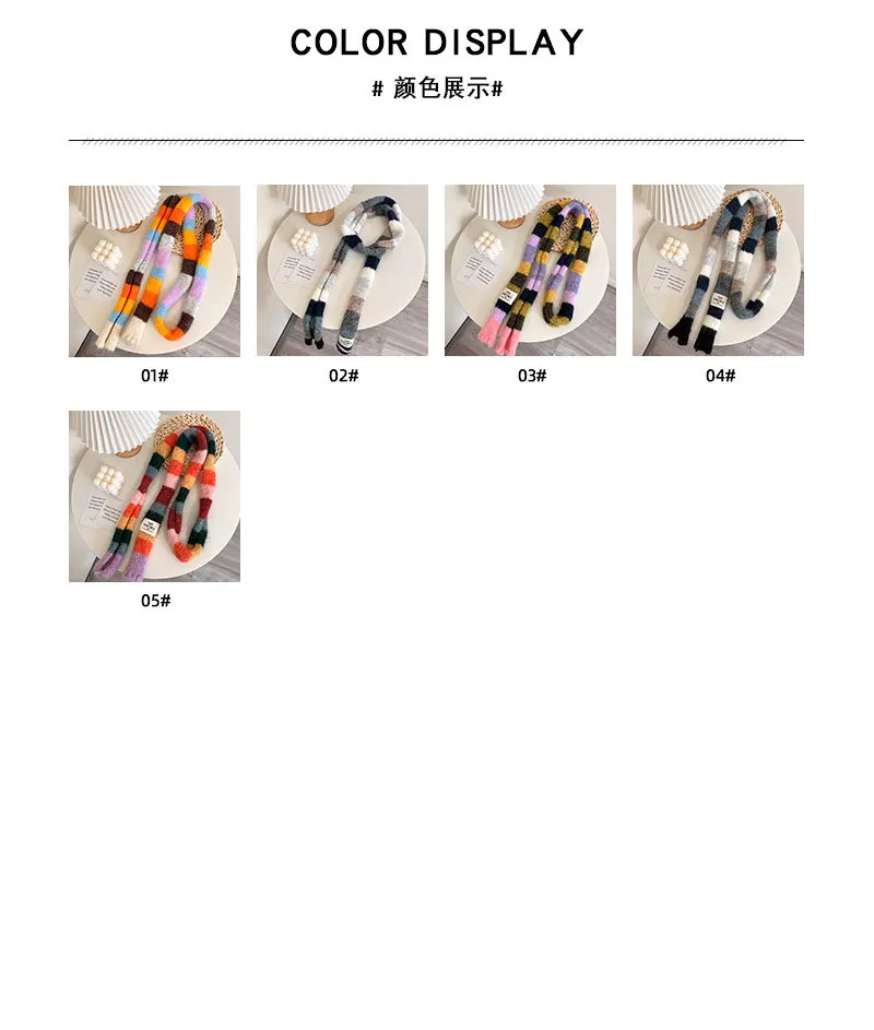 2025 Women's Thin Narrow Long Colorful Striped Scarf Autumn and Winter New Design Hot Girl All-Match Decorative Scarf