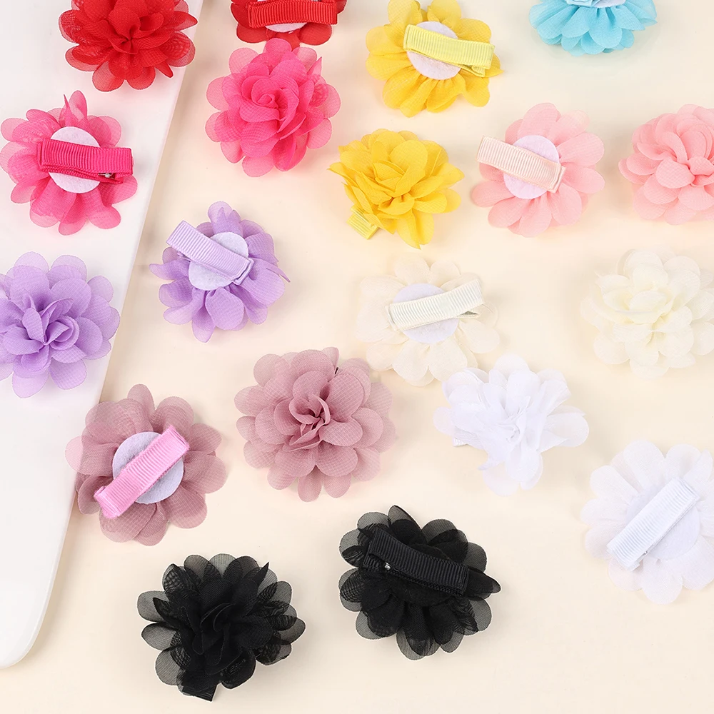 20Pcs Chiffon Flower Hair Clip Sweet Korean Style Floral Hairpin Cute Barrette For Women Girls Children's Headdress Accessories