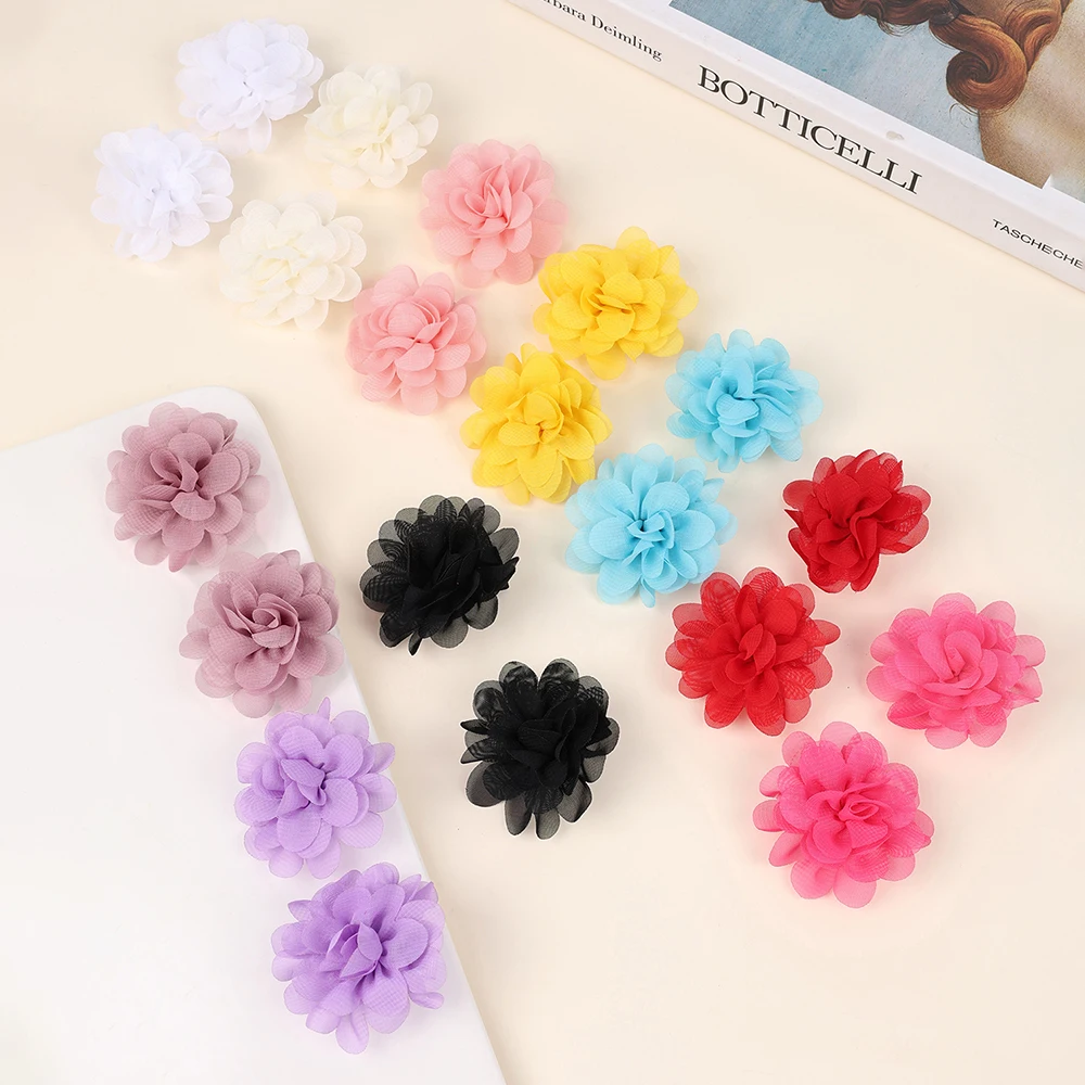 20Pcs Chiffon Flower Hair Clip Sweet Korean Style Floral Hairpin Cute Barrette For Women Girls Children's Headdress Accessories
