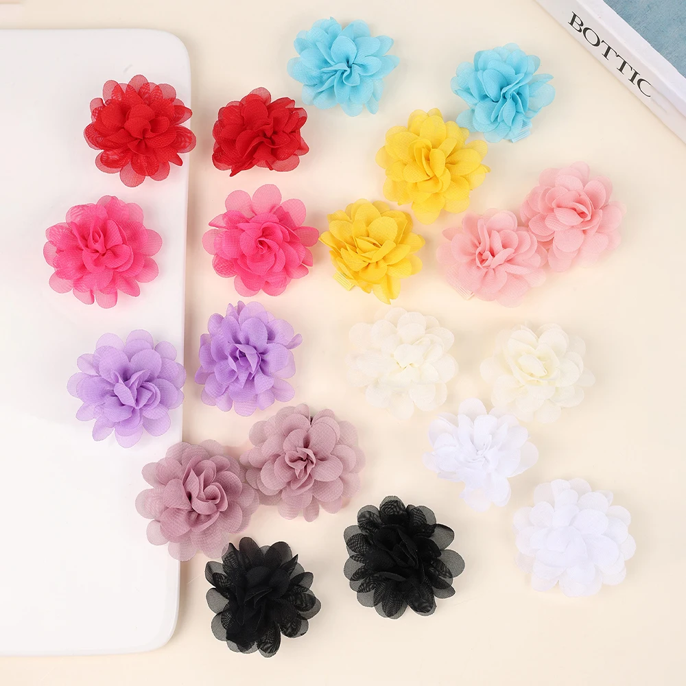 20Pcs Chiffon Flower Hair Clip Sweet Korean Style Floral Hairpin Cute Barrette For Women Girls Children's Headdress Accessories