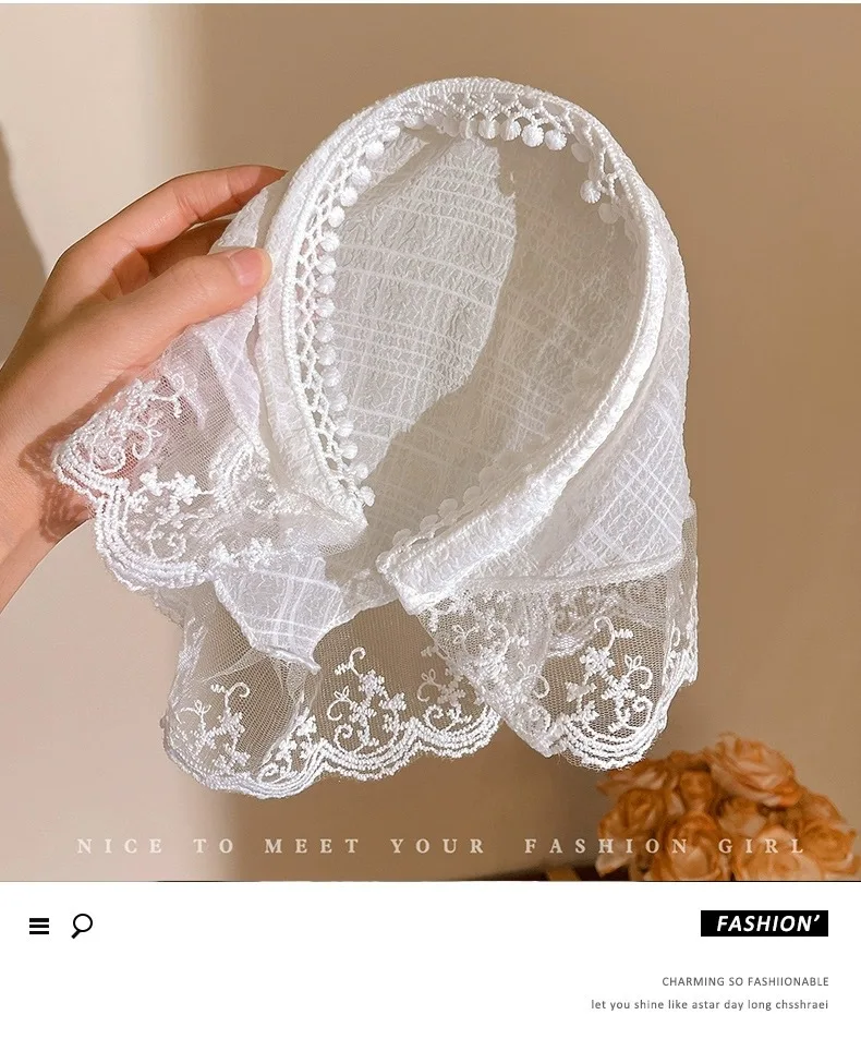 2025 Lace Headband Scarf for Women French Style Triangle Bandana with Integrated Headwrap Pastoral Chic Hair Accessory
