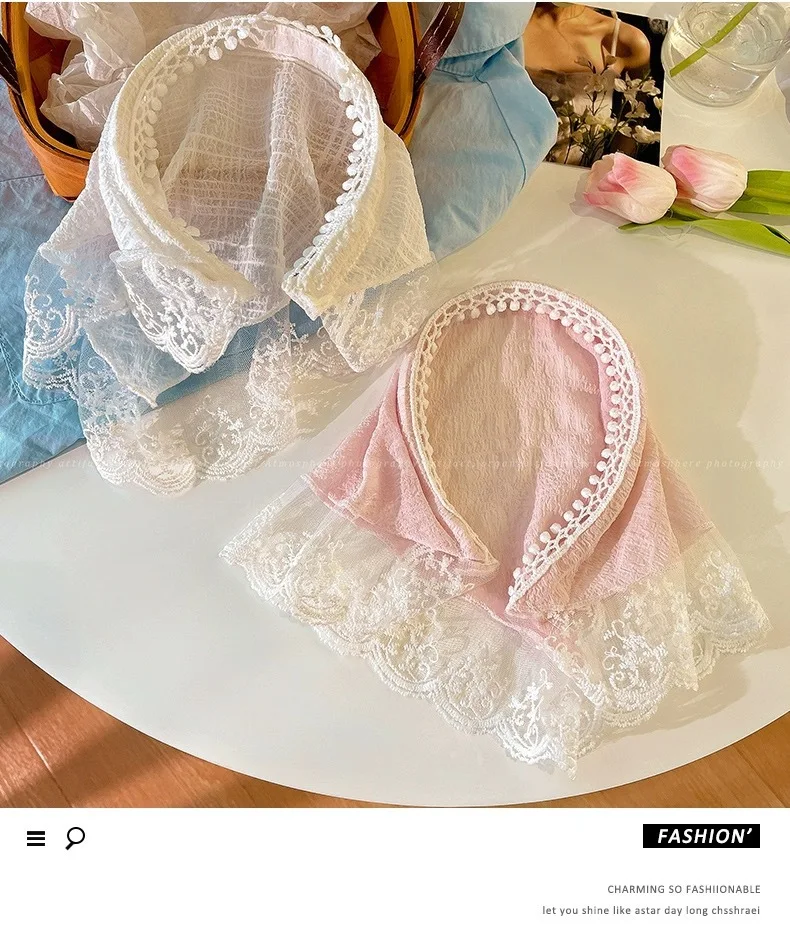 2025 Lace Headband Scarf for Women French Style Triangle Bandana with Integrated Headwrap Pastoral Chic Hair Accessory