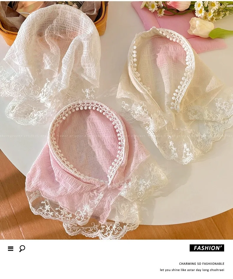 2025 Lace Headband Scarf for Women French Style Triangle Bandana with Integrated Headwrap Pastoral Chic Hair Accessory