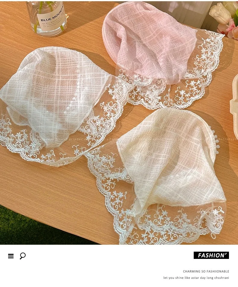 2025 Lace Headband Scarf for Women French Style Triangle Bandana with Integrated Headwrap Pastoral Chic Hair Accessory