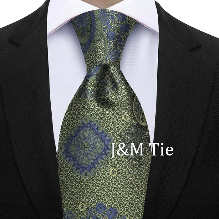 Luxury 7CM Floral Paisley Necktie Green Blue Ties For Man Groom Groomsman Jacquard Woven Ascot Formal Business Party Accessories