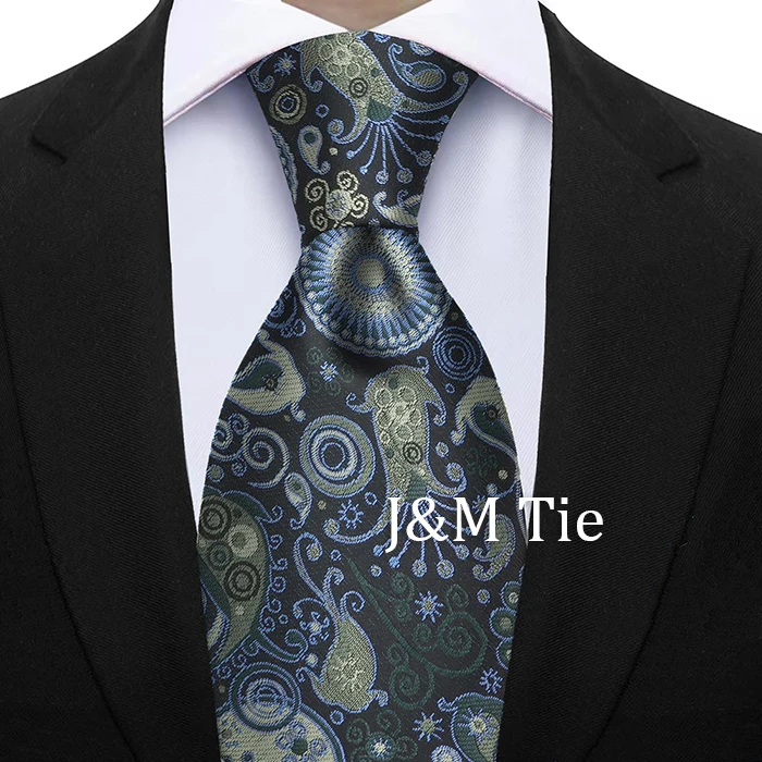 Luxury 7CM Floral Paisley Necktie Green Blue Ties For Man Groom Groomsman Jacquard Woven Ascot Formal Business Party Accessories