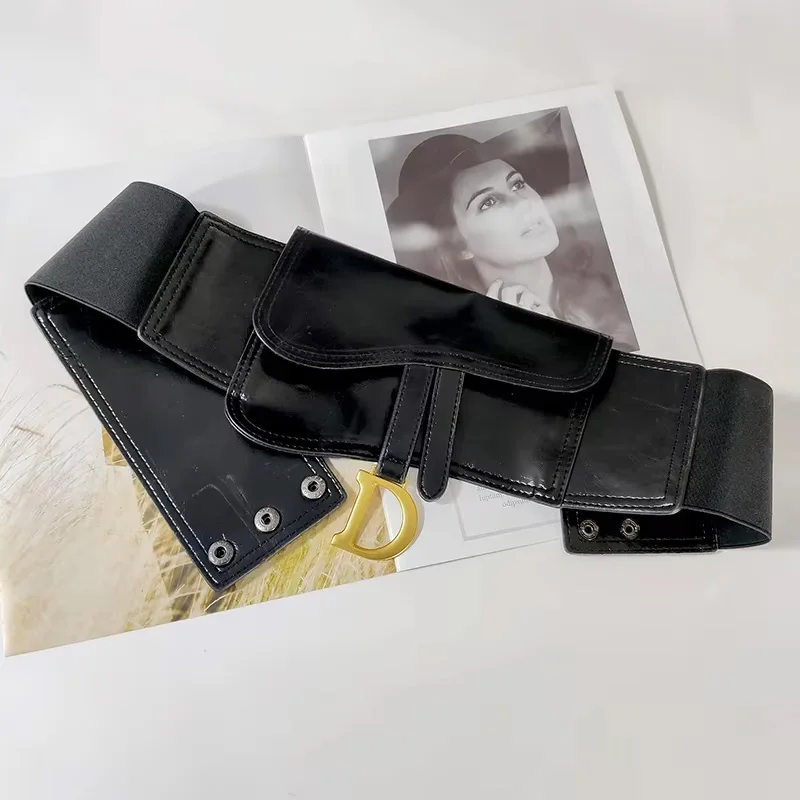 Plus Size Black Corset Belt Female Waist Belts For Women Luxury Elastic Wide Stretch Cummerbunds D Letter Coat Dress Waistband