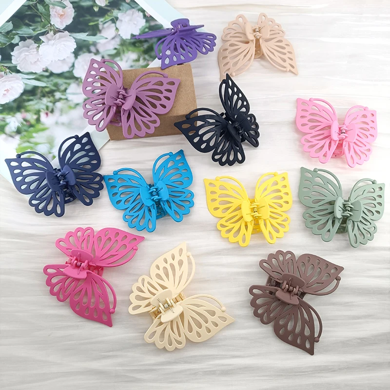 9cm Sweet Women Girl Young Fashion Gift Back Head Clip Hairpin Candy Color Single Layer Hollow Wing Antennae Butterfly Hair Claw