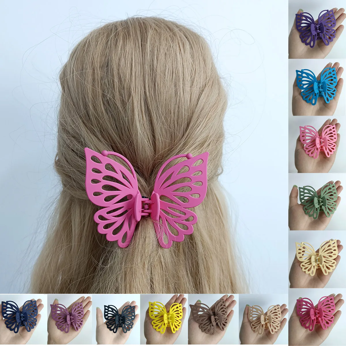 9cm Sweet Women Girl Young Fashion Gift Back Head Clip Hairpin Candy Color Single Layer Hollow Wing Antennae Butterfly Hair Claw