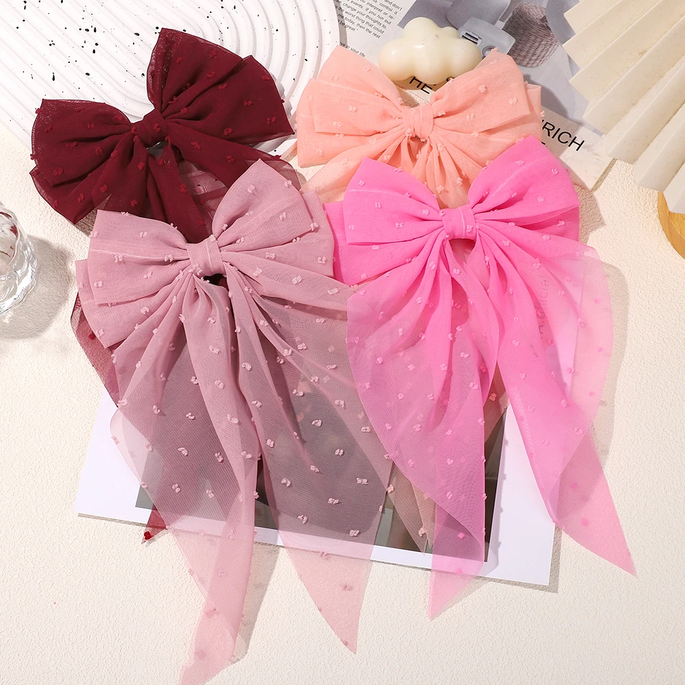 BABY BOWS 1Pcs Big Bowknot Yarn Hair Clip for Women Girls Elegant Polka Dot Hairgripes 6x11inch Ponytail Holder Headwear Clips