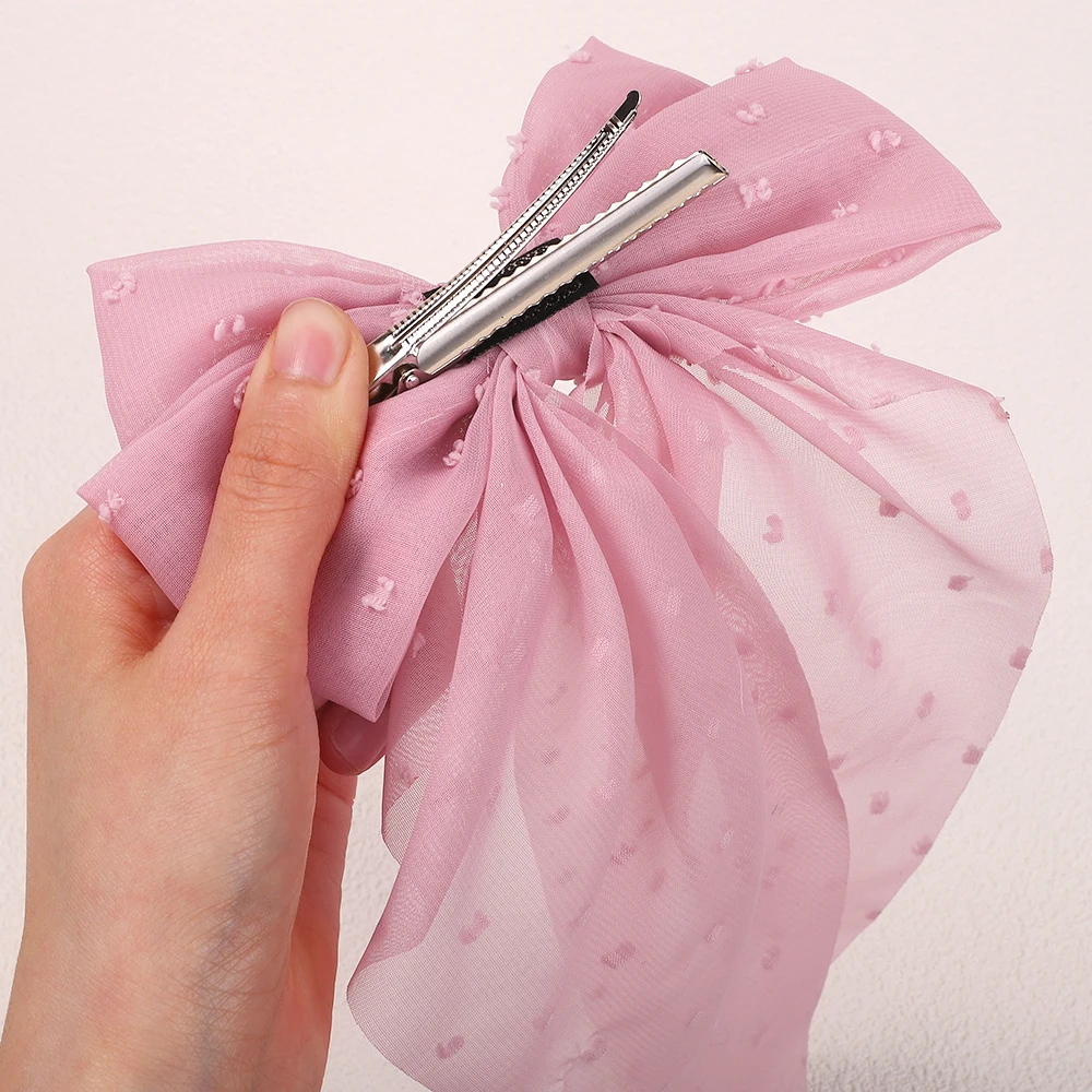 BABY BOWS 1Pcs Big Bowknot Yarn Hair Clip for Women Girls Elegant Polka Dot Hairgripes 6x11inch Ponytail Holder Headwear Clips