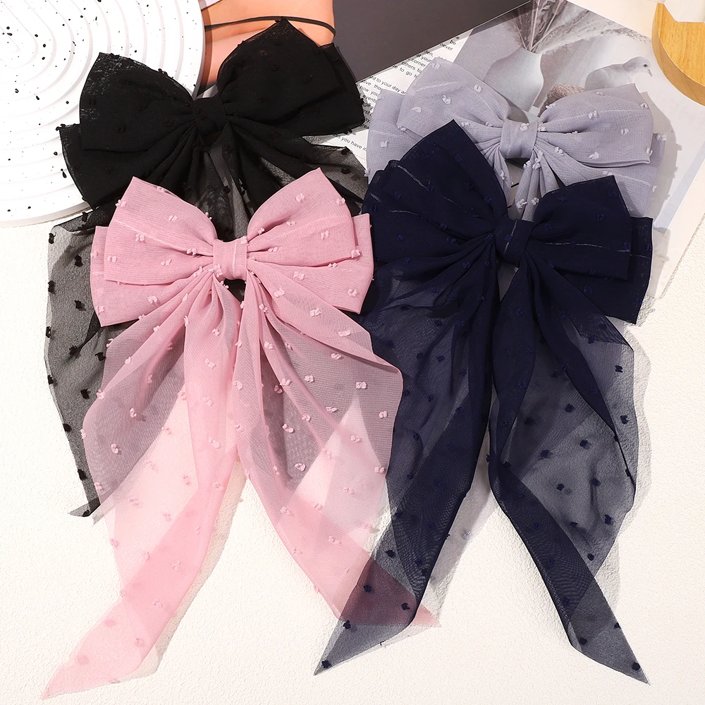 BABY BOWS 1Pcs Big Bowknot Yarn Hair Clip for Women Girls Elegant Polka Dot Hairgripes 6x11inch Ponytail Holder Headwear Clips