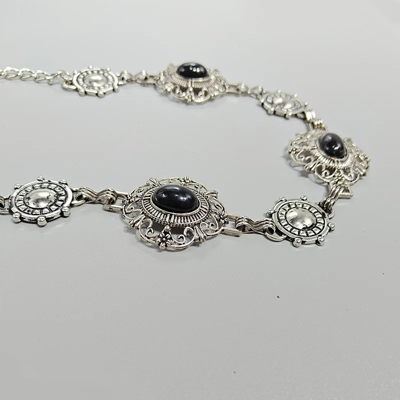 Women's Cosplay Waist Chain Belt Female Black Gems Stone Crystal Halloween Costume Gothic Accessories Punk Jeans Waistband
