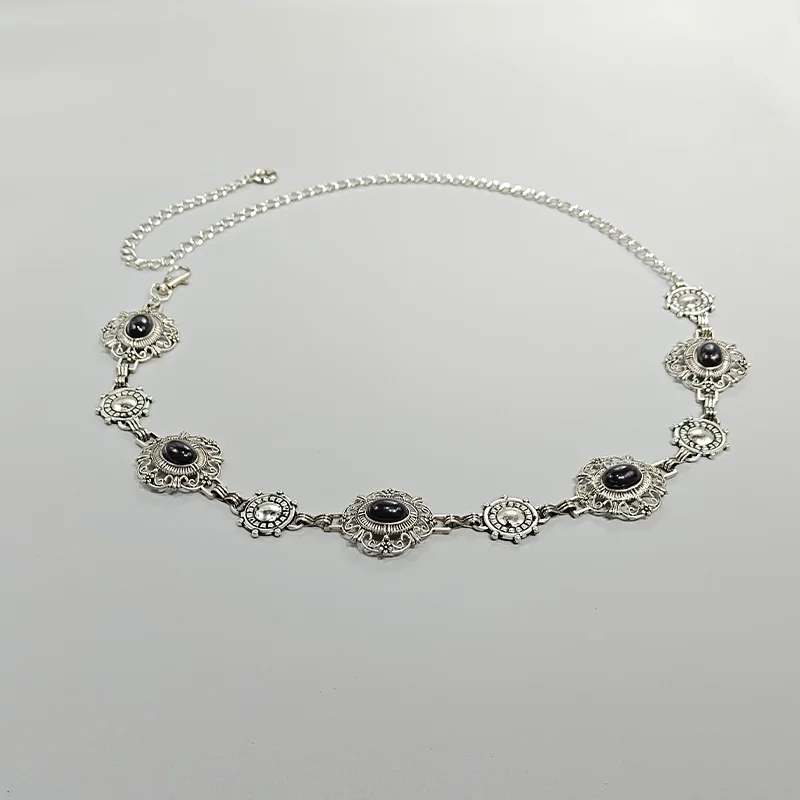 Women's Cosplay Waist Chain Belt Female Black Gems Stone Crystal Halloween Costume Gothic Accessories Punk Jeans Waistband