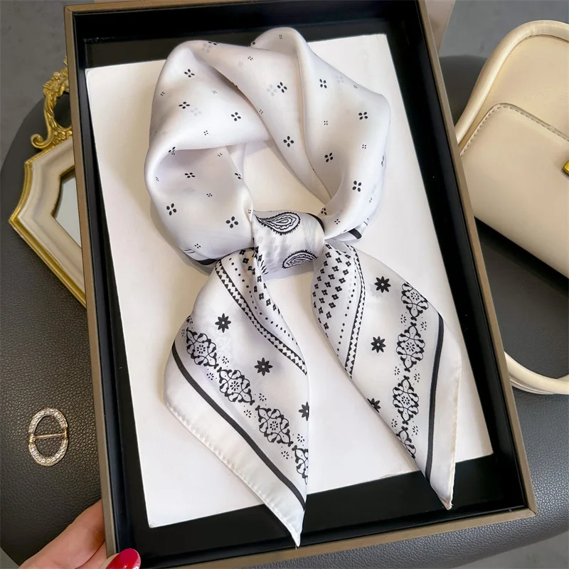 2025 70cm Silk Square Satin Scarf Women Paisley Print Neck Tie Summer Hair Wrist Bandana Headkerchief Shawl Wrap Hijab Echarpe