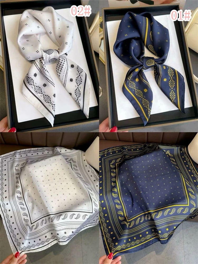 2025 70cm Silk Square Satin Scarf Women Paisley Print Neck Tie Summer Hair Wrist Bandana Headkerchief Shawl Wrap Hijab Echarpe