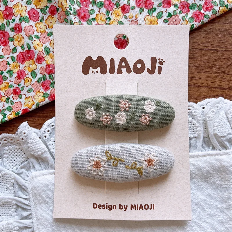 New Children Embroidered Cute Flower Hair Clips Fashion Sweet School Girls Water Droplet Hairpin Girl Baby Kid Headwear BB Clips