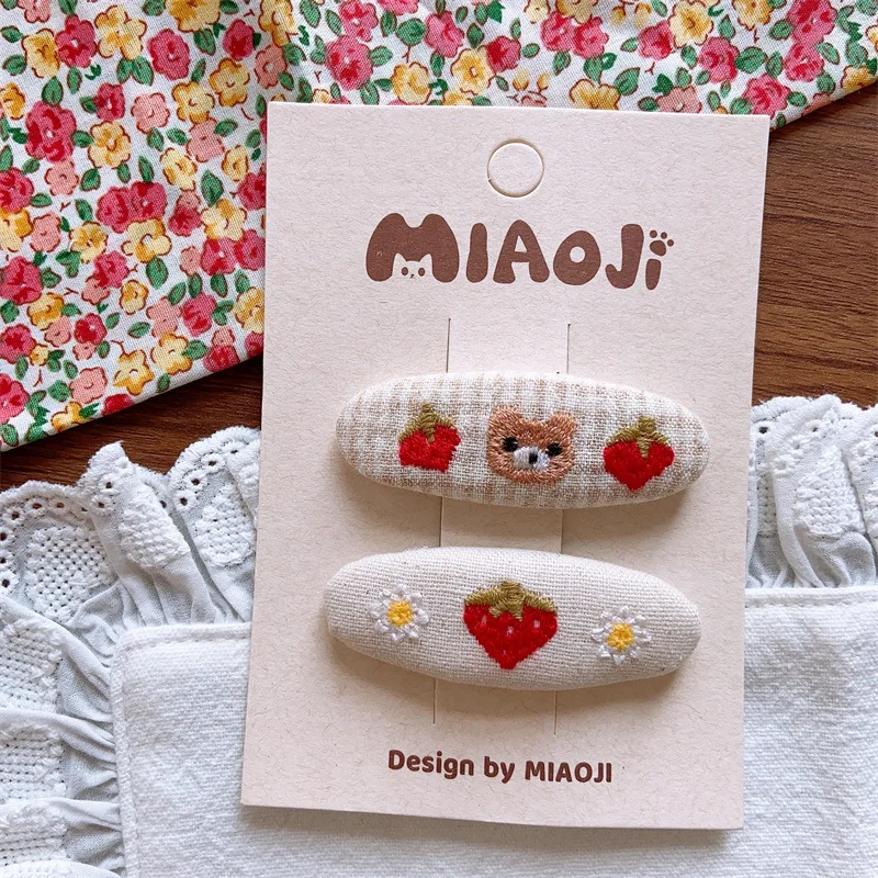 New Children Embroidered Cute Flower Hair Clips Fashion Sweet School Girls Water Droplet Hairpin Girl Baby Kid Headwear BB Clips
