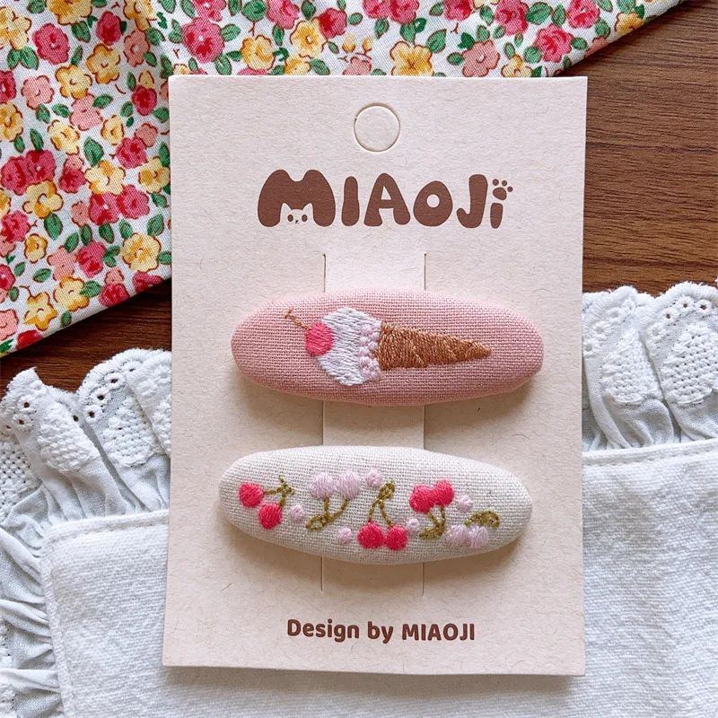 New Children Embroidered Cute Flower Hair Clips Fashion Sweet School Girls Water Droplet Hairpin Girl Baby Kid Headwear BB Clips