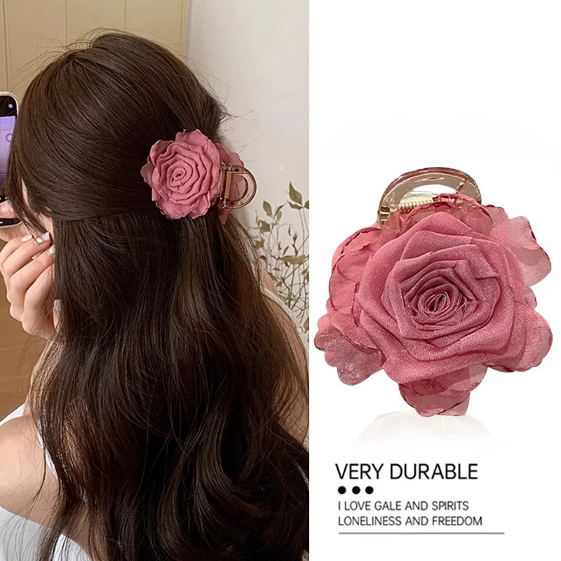 Elegant Rose Flower Hair Claw For Women Girls Sweet Hair Ornament Back Head Floral Hair Clip Hairpin Fashion Hair Accessories