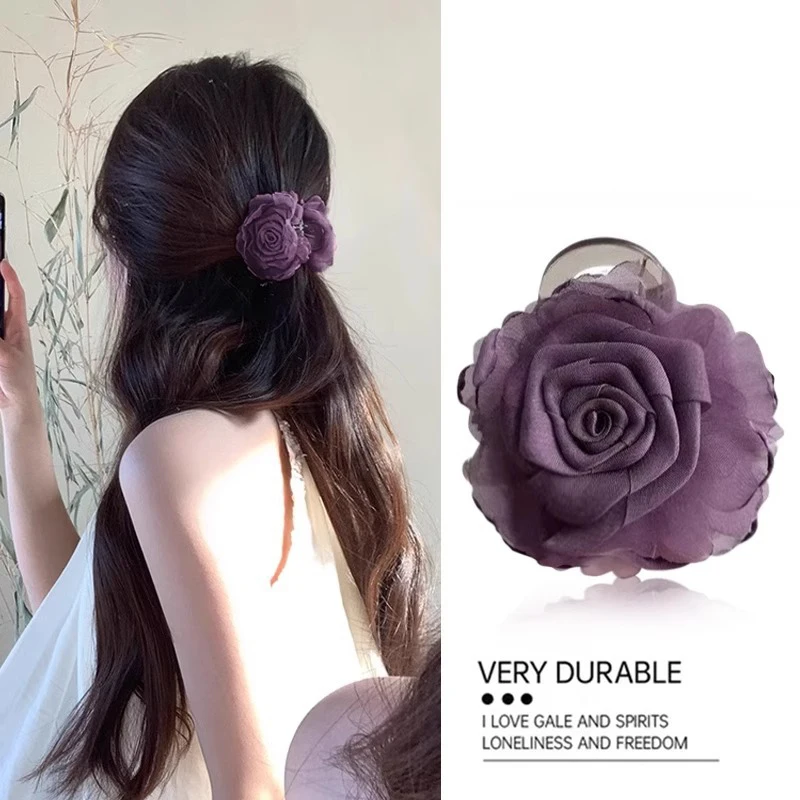 Elegant Rose Flower Hair Claw For Women Girls Sweet Hair Ornament Back Head Floral Hair Clip Hairpin Fashion Hair Accessories